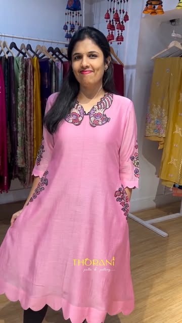 baby pink mul chanderi applique